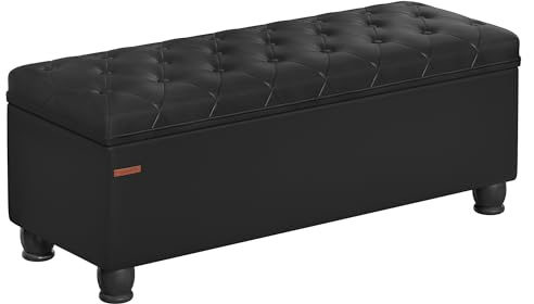 SONGMICS Storage Ottoman, Storage Bench, Tufted Entryway Bedroom Bench, 17.7 x 46.5 x 17.7 Inches, Hinges Easy Lid Operation, Wooden Legs, Synthetic Leather, Loads 330 lb, Classic Black ULOM071B01
