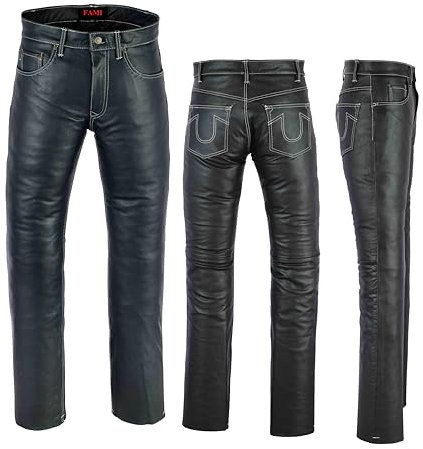Pantalon de moto en cuir de buffle pleine fleur de qualité supérieure – Pantalon souple, élégant et confortable – Pantalon de moto pour homme, Noir , 32 W