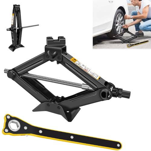 2Ton Scissor Jack for Car With Ratchet - Heavy Duty Steel Rustproof Labor-saving Scissor Car Jack Floor Lift 11-39cm Lifting Jack, Wind Up Tools for Van Emergency Kit, Tyre Repair Changing Tool