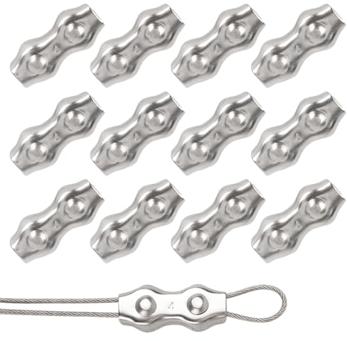 Rybtd Abrazadera Cable Acero 12 Piezas Abrazadera Cable Acero 4mm Abrazadera de Cable Dúplex Clips，Abrazadera para Cable de acero para cable de acero 3mm