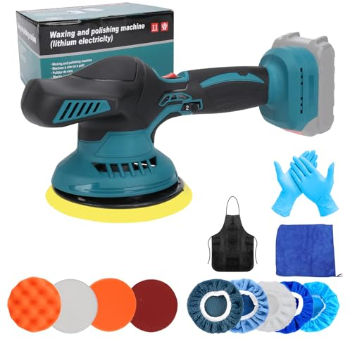 Akku Poliermaschine kompatibel mit Makita 18V Akku, 15cm Auto Poliermaschine mit 12 PCS Aufsätzen, 2500-5000RPM 6 Variable Geschwindigkeit Exzenter Poliermaschine für Detailing/Polieren (ohne Akku)