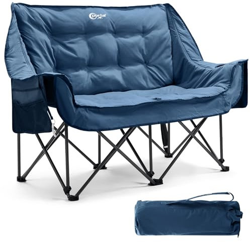 Portal Campingstuhl faltbar 2 Personen Doppel Klappstuhl Camping Faltsofa 272kg belastbar Super Weich Campingsofa mit Lagerungstasche Dick Gepolstert Hohe Rückenlehne für Outdoor Garten Balkon