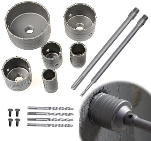 TOOSOAR Corona Hormigon, Juego 35/40/50/65/80/110 mm,con Vástago SDS Plus y SDS MAX,para Cemento, Ladrillo, Piedra, Pared