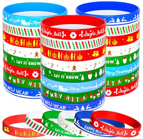 NEBURORA Lot de 48 Bracelets de Noël en Silicone - 8 Styles en Caoutchouc pour Décoration de Fête