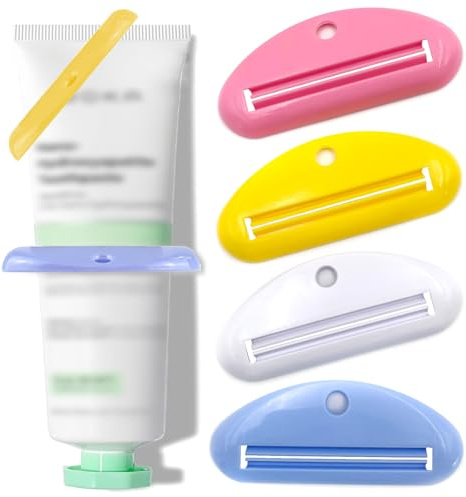 EYBDYB 4PCS Toothpaste Tube Squeezer – Plastic Toothpaste Dispenser & Holder for Bathroom – Hanging Clip Design for Toothpaste, Cream, Cosmetics & Paint – Reusable & Space-Saving (Colorful)