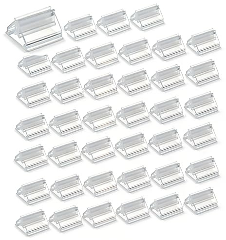 Lumive 40 Stück Transparente Kartenständer aus Kunststoff, Tischkartenhalter mit Quadratischem Sockel, Kleine Kartenhalter für Spielkarten, Namenskarten, Fotos und Memos