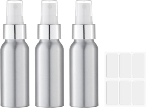 Toureal 3 stycken 60 ml aluminium sprayflaska för eteriska oljor, fin sprayflaska, tom med etiketter, påfyllningsbar sprejflaska för aromaterapi, rumsdoft, kosmetika, hår, resa