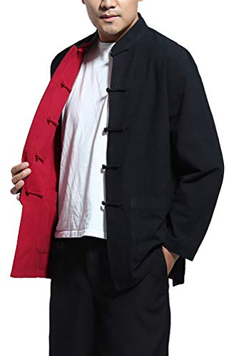 Daoba Mens Chinese Tang Suit Tops - Spring Autumn Both Sides Coat Long Sleeve Martial Arts Jacket Kung Fu Shirts China National Costumes