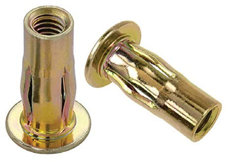Metal Magery Steel PRE-BULBED Shank Threaded Insert Multi Grip Rivet Nut 1/4-20 X (0.280-0.500 Inch Grip) Large Flange Gold Zinc Finish (Pack of 25)