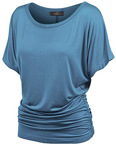 MBJ WT817 Womens Dolman Drape Top with Side Shirring L Denim