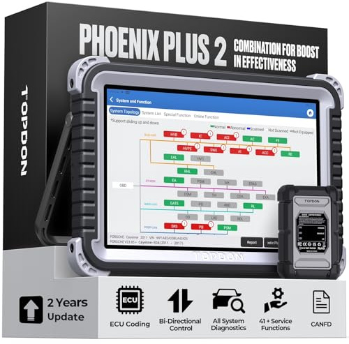 TOPDON Car Diagnostic Tool Phoenix Plus Advanced ECU Coding | OE-level all System Diagnostic Scanner with 41+ Reset Service, Guided Function, Bi-Directional scan tool, FCA AutoAuth