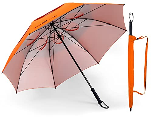 Doubwell Storm Proof Umbrella Sports Golf Umbrella 62 Inch Large Size Sturdy Umbrella UV Protection And Resist Up 55 MPH Strong Wind For Men And Women (Orange)