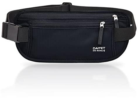 RFID-blockierender Geldgürtel für Männer und Frauen, schlanke Bauchtasche für Reisen, Laufen, RFID-blockierend und Gürtelbreite: 3.7 cm, RFID-blockiert und Gürtelbreite: 3.7 cm