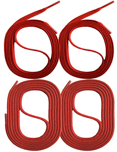 SNORS Lot de 2 paires de lacets cirés, ronds et plats, 18 couleurs, 45 à 150 cm, résistants à la déchirure, robustes, en coton, pour chaussures de travail, chaussures en cuir, rouge, 150cm FLACH 5mm