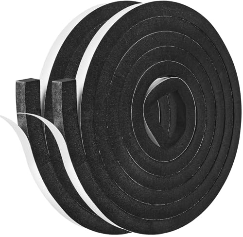 Kikerike Self Adhesive Foam Tape Weatherstrip 1/2In x 1/2In x 16.5Ft High Density Foam Insulation Strips Seal Weather Stripping with Strong Adhesive for Door and Window Sound Isolation Soundproofing