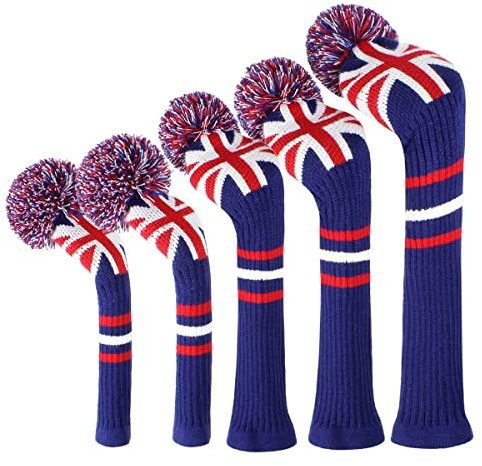 Scott Edward Lot de 5 Housses de tête de Golf en Tricot pour Bois,Golf Couvre-Bois à Pompon Adulte Unisexe