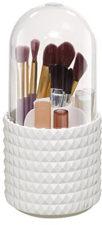SYULCR Organizzatore Cosmetico Girevole, Organizzatore per Pennelli da Trucco Antipolvere, Organizer per Trucchi con Coperchio Girevole a 360°, Conservazione Cosmetica e Porta Pennelli