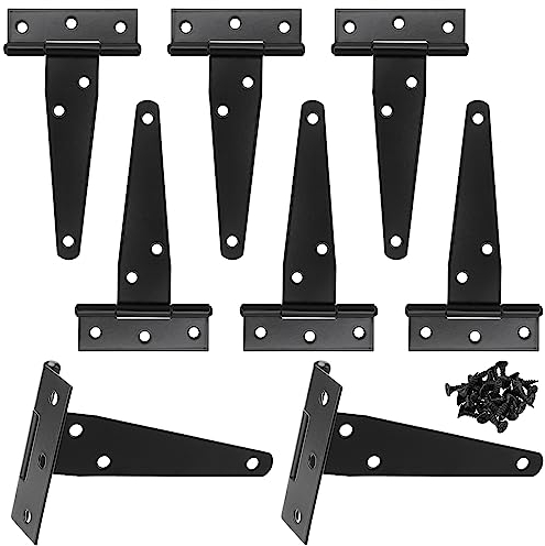 CHEUKYIU 8 Pièces Charnières en T de Porte, Charnière Porte en Fer 10,5 cm, Charniere Portail en T avec Vis pour Portails D'usine, Fenêtres, Clôtures et Armoires