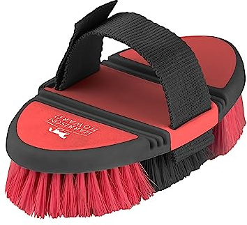Harrison Howard Flexible Finish Horse Grooming Brush - Bendable and Convenient for Scrubbing, Comfortable Hold in Hand - Red