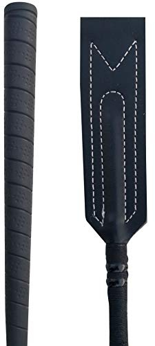 Hunters Saddlery Leather Riding Crop for Horses Jump Bat Jockey Whip Show Jumping Racing Stick Equestrian Equine 65cm (Black)