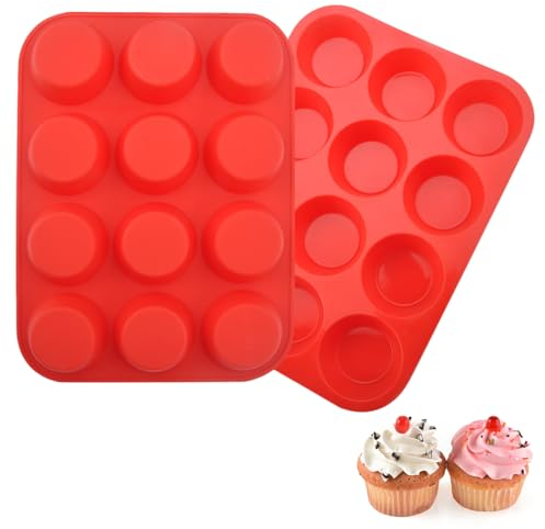 APOMOONS Muffinblech aus Silikon für 12 Muffins 2 Stück Geruchlose BPA-frei Karbonstahl Muffinblech für Backen Geeignet Spülmaschinenfest Muffinform Blech ideal für die Herstellung von Muffin-Kuchen