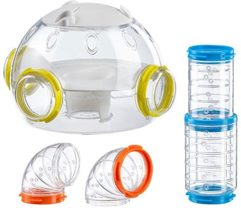 Ferplast Set Tubi Criceto, Accessorio Gabbia per Criceti, Totale 4 pezzi, include Modulo Abitativo, Tunnel Criceto Trasparenti con Fori di Aerazione, Curve e Raccordi, KIT LAB, Giochi per Criceti