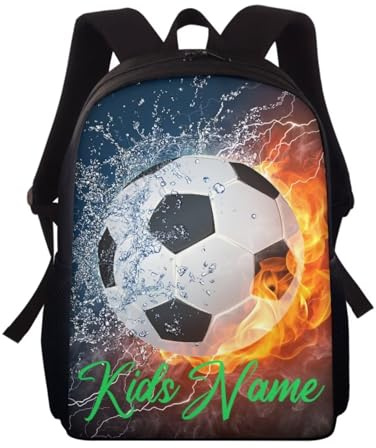 chaqlin 38 cm ryggsäck skolväskor för pojkar flickor vardaglig sport dagväska grundskola primär stor kapacitet bokväskor, Ett anpassat namn fotboll, en storlek