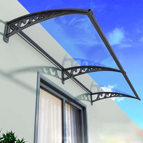 ABWGLRN Fenster-Markisen-Türvordach im modernen Stil, 2,5 mm Dicke Polycarbonat-Abdeckung, transparenter Fenster-Regenschutz, Veranda-Markisenschutz, Markisenfenster, Außenterrasse, mit schwarzer Ha