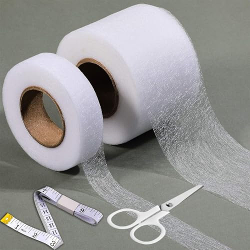 AMSNINK 2er Set Saumband Mit Ein Lineal Und Eine Schere, Saumband Zum Aufbügeln 20 Mm X 30 M Und 60 Mm X 30 M Bügelband, Bügelband Zum Kürzen Von Gardinen, Für Kleidung Vorhänge Jeans Hosen Kragen