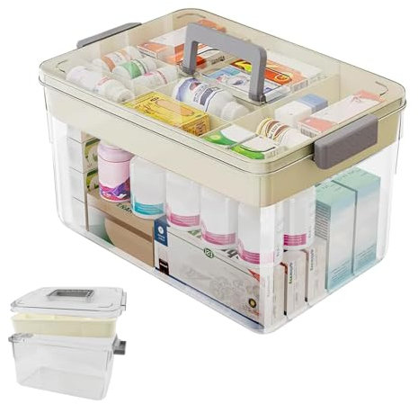 Vexran Medikamenten Aufbewahrung, Erste Hilfe Kasten, Hausapotheke Box, Medikamentenbox Multifunktions Aufbewahrungsbox Apothekenbox mit Tragegriff, 29 x 21 x 17cm