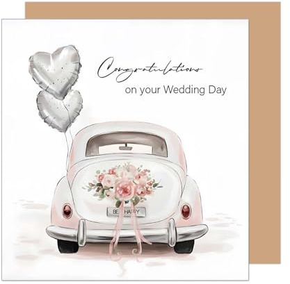 Edition Seidel HQ136 SW025 Carte de vœux carrée de qualité supérieure pour mariage avec enveloppe Motif Just Married et ballons vintage