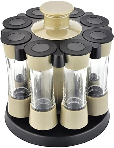 uHLANQC Manual spice grinder, Eight Slots Rotating Cruet Condiment Spice Rack Seasoning Jar for Pepper Bottle Salt Shaker Kitchen Stand Organizer