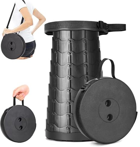 Portable Folding Stool, Telescopic Stool for Camping Fishing Hiking Travel Garden BBQ Outdoor Indoors, Lightweight Adjustable Plastic Retractable Collapsible Stools Max Load 220lbs (Black)
