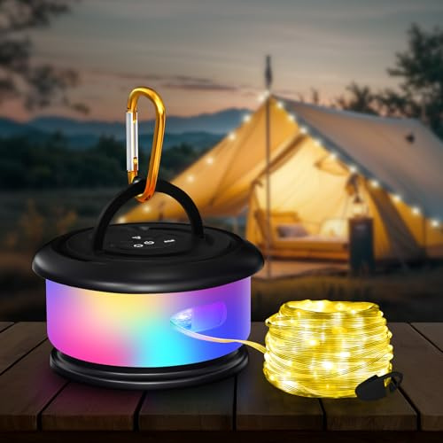 Bylitodt Camping String Lights, Retractable 32.8FT Rechargeable Fairy Light | Quick Storage RGB Flash Lamp Outdoor Waterproof, Portable Hanging Lantern for Outside Tent Patio Awning Garden RV Essentials