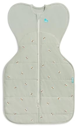 Love To Dream™ Swaddle UP™, Small 3.5-6 kg - Cotton Bees Olive | Snug Fit, Supports Healthy Sleep Routine | 2.5 Tog Ideal for Winter & Autumn (16–20°C) | Machine Washable Cotton & Double Zip