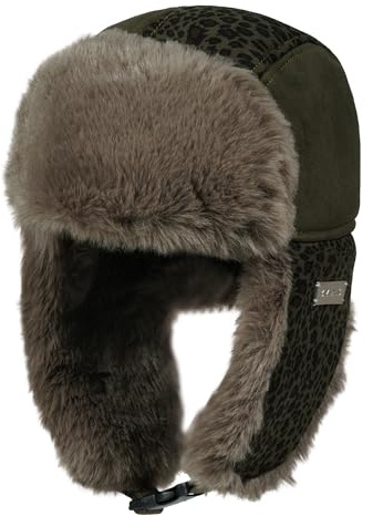 CLAPE leopardmönster pilotmössa varm vinter trapper mössa med öronlappar vindtät Ushanka rysk mössa män kvinnor skidor, PL2514-mörkgrön, one size