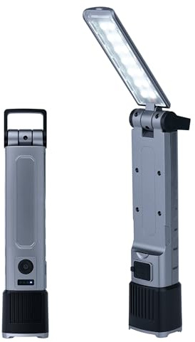 Mcbazel Lampada da Lavoro Ricaricabile a LED COB, 3 Fonti Luminose e 6 Modalità, Torcia COB con Zoom Continuo, Base Magnetica Pieghevole a 210° e Gancio, Impermeabile per Riparazioni e Campeggio - Arg