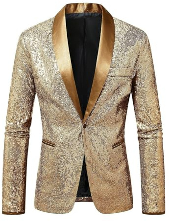 Gefomuofe Giacca da uomo con paillettes, blazer per palco, giacca da costume, cena, lusso, prom, smoking, top oversize, elegante, giacca formale da uomo, adatta per matrimonio, vestibilità regolare
