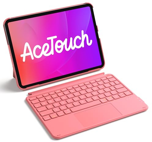 Inateck Custodia Tastiera per iPad 11a/10a Gen, iPad 10a (10,9)/11a Gen (2025 A16), Air 11 M4/M3/M2, Air 6/5/4a, Pro 11 4a-1a, Tastiera Ultralight Rimovibile con Touchpad, Rosso AceTouch