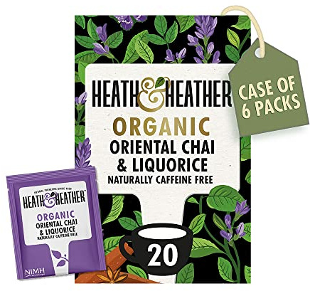 Heath & Heather - Organic Oriental Chai & Liquorice Tea • Spiced Herbal Blend with Sweet Liquorice • Naturally Caffeine-Free • Vegan • Multipack 6 x 20 Boxes (120 Tea Bags)