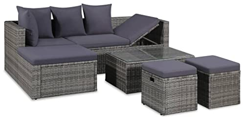 vidaXL Gartensofa 14-TLG. Poly Rattan Grau Lounge Sitzgruppe Sofa Gartenmöbel