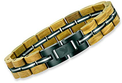 Woodstar (GREEN MAMBA Bracciale in Legno e Acciaio, Gioielli Moda Uomo Donna Unisex, Braccialetto Regolabile Verde Nero B19-007