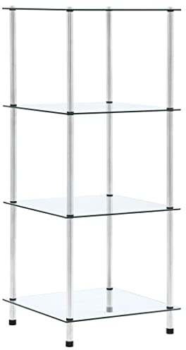 vidaXL Regal mit 4 Ablagen Vitrine Glasregal Dekoregal Sammlervitrine Standregal Glasvitrine Bücherregal Vitrinenschrank Transparent 40x40x100 cm Hartglas