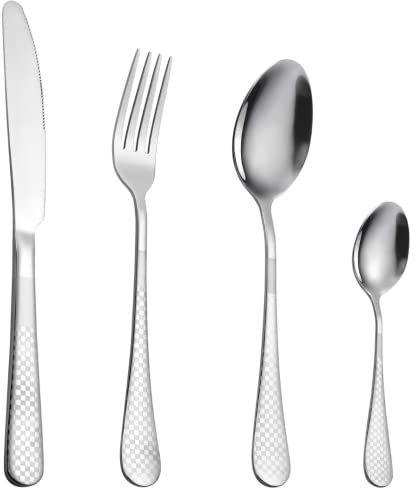 BAZERGA Tafelbesteck 24-teilig für 6 Personen, Tafelbesteck Edelstahl Spiegel, Besteckset Küche mit Messer, Gabel, Löffel, Kaffeelöffel, spülmaschinenfest