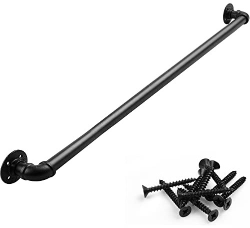 Rectoo Pipe Stair Handrail, 4 Ft Metal Staircase Handrail, Black Galvanized Industrial Iron Hand Rail for Indoor & Outdoor Wall Mount Support, Wall Hand Railing,Safety Handle, Steps Baluster(HR02)