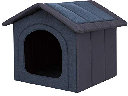 Hundehaus Hundehütte für mittelgroße Hunde - Katzenhaus, Katzenhöhle - mit herausnehmbarem Dach - Tierhaus für Katzen und Hunde für Drinnen/Indoor - Navyblau - 60 x 55 x 60 cm [R4 / XL]