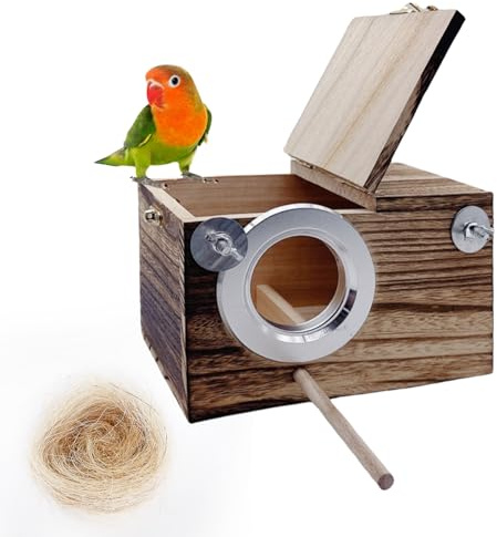 kathson Parakeet Nesting Box,Wooden Budgie Breeding Mating Boxes,Parrots Nest House Hut for Cage,Bird Nesting Box for Lovebirds,Canary,Finch and Small Medium Birds, S