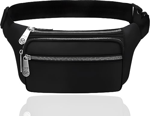 Bumbag Waist Bag,Waterproof 4 Zip Pockets Fanny Pack Running Waist Pack Bag Adjustable Belt Waistpacks for Men Women Outdoors, Sport, Hiking, Travel (Black)