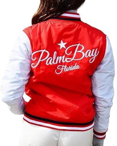 2Chilly Giacca da college da donna, in nylon, stile vintage, Palm Beach Florida, rosso-bianco, M