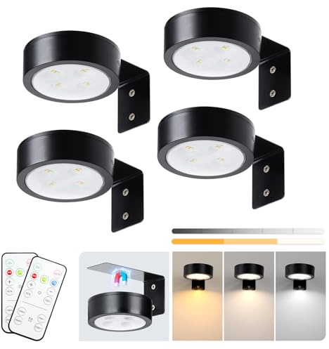 KELUOLY 4-Pack Picture Light Battery Operated with Remote, Led Lights Dimmable and Timer Painting Light, Art Display Light for Picture Frame Artworking Portrait, Home Wall Decor Puck Lights, Black